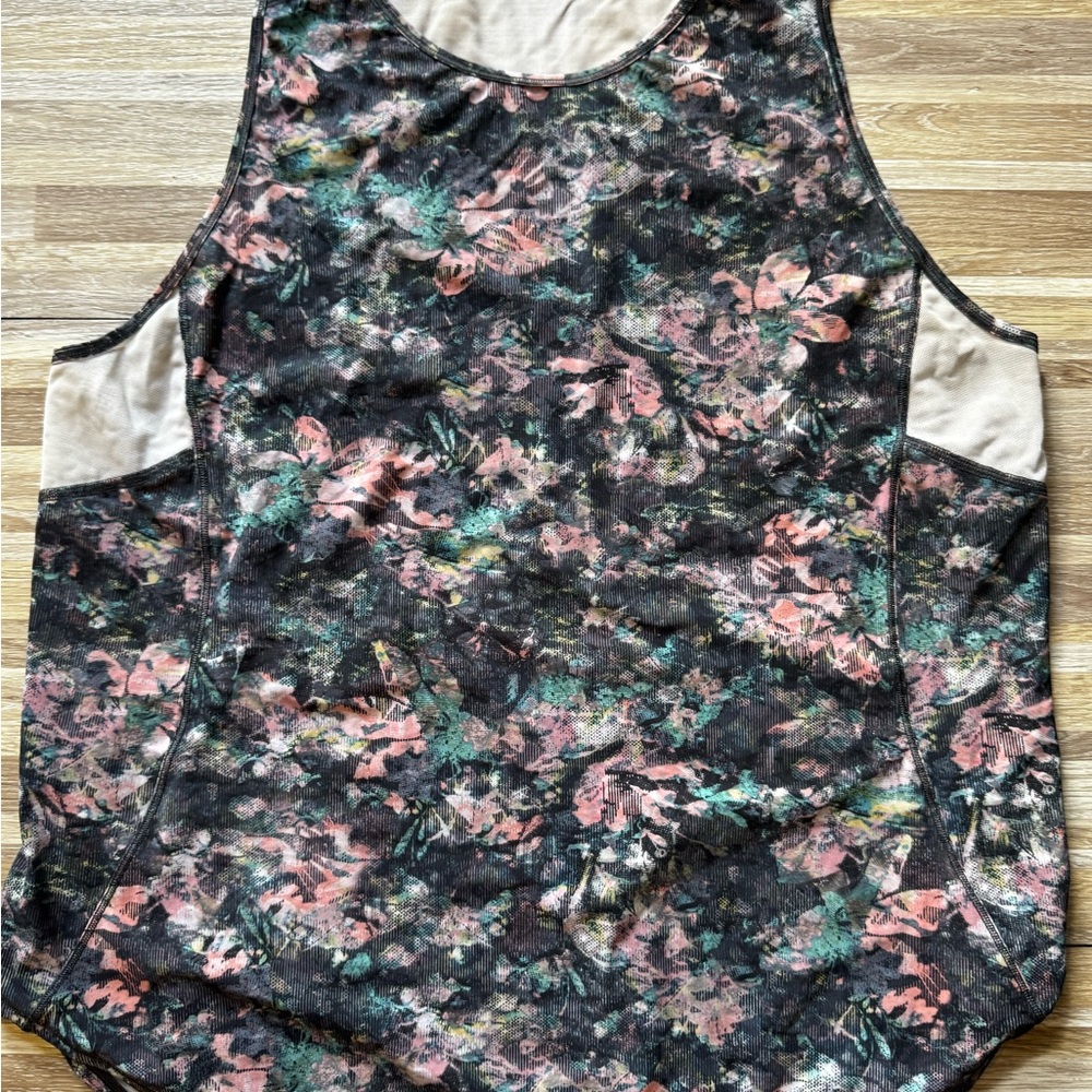 Lululemon Women’s Floral Performance Tank Top - Black with Pink & Green
